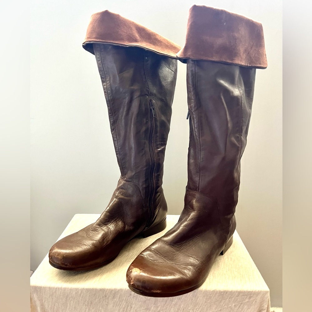 Vintage 90 Style faux Leather Pull On Tall Boots with Ankle Zipper
